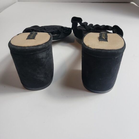 Ava & Aiden Black Suede Ruffle Slides - Picture 3 of 5
